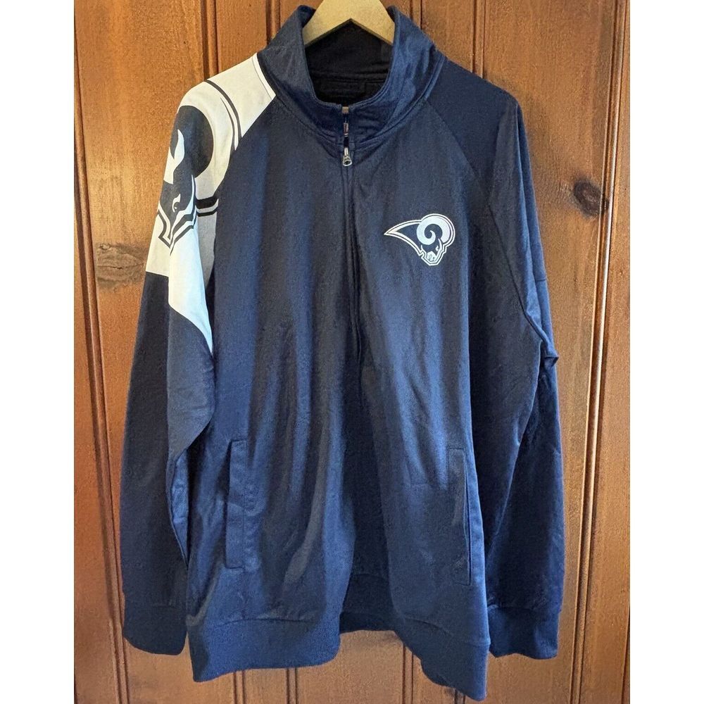 Los Angeles Rams NFL Full Zip Track Jacket Mens XXL Big Retro Logo Navy White‎
